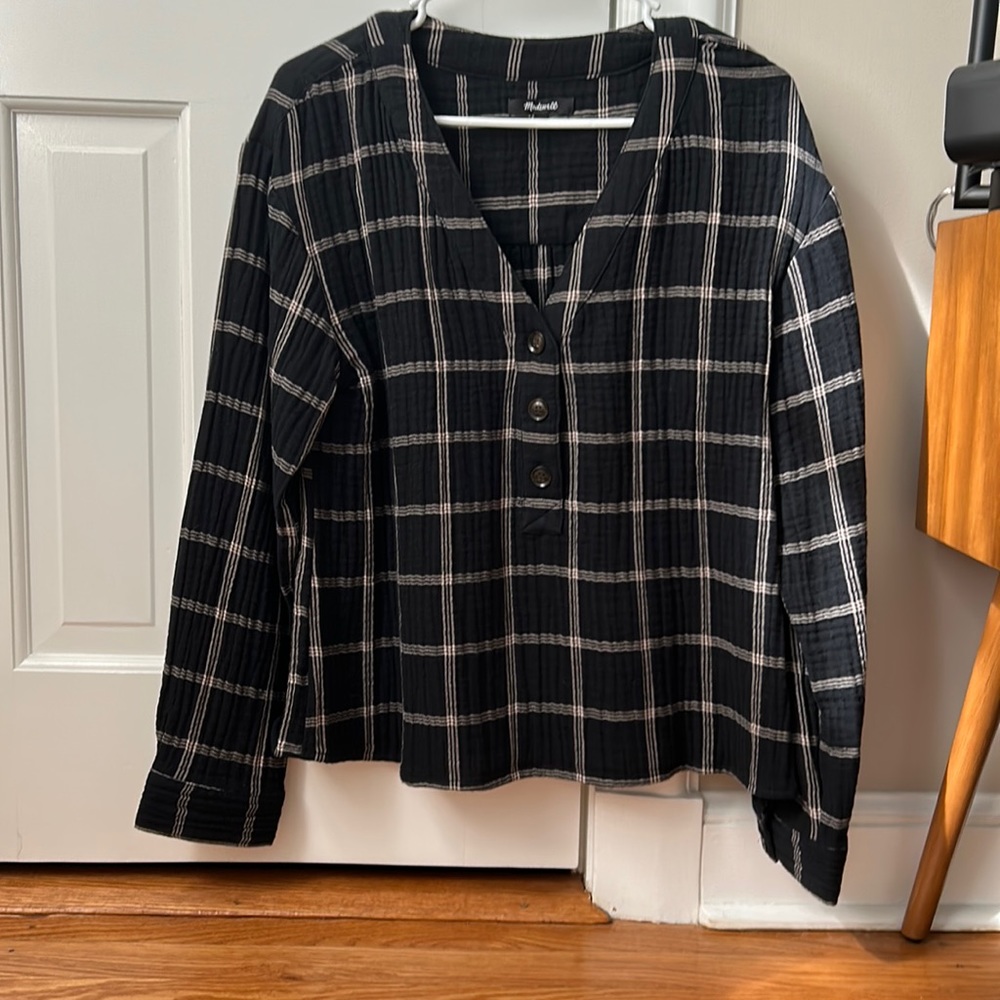 Madewell black windowpane plaid top